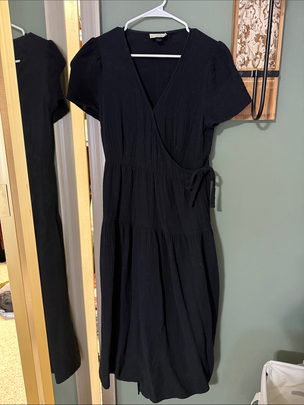 Universal Thread Black Wrap Midi Dress with Tie Waist